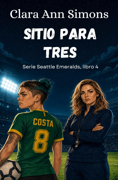 Portada de Sitio para tres, novela lésbica de Clara Ann Simons.
