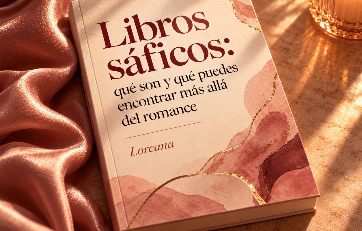 Mujer leyendo en una biblioteca junto al título Libros sáficos: qué son y qué puedes encontrar más allá del romance